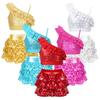 Kids Girl's 2 Pieces Set Sequin Dance Clothes Crop Top and Skirt Latin Jazz Dance Costume Gymnastics Leotard