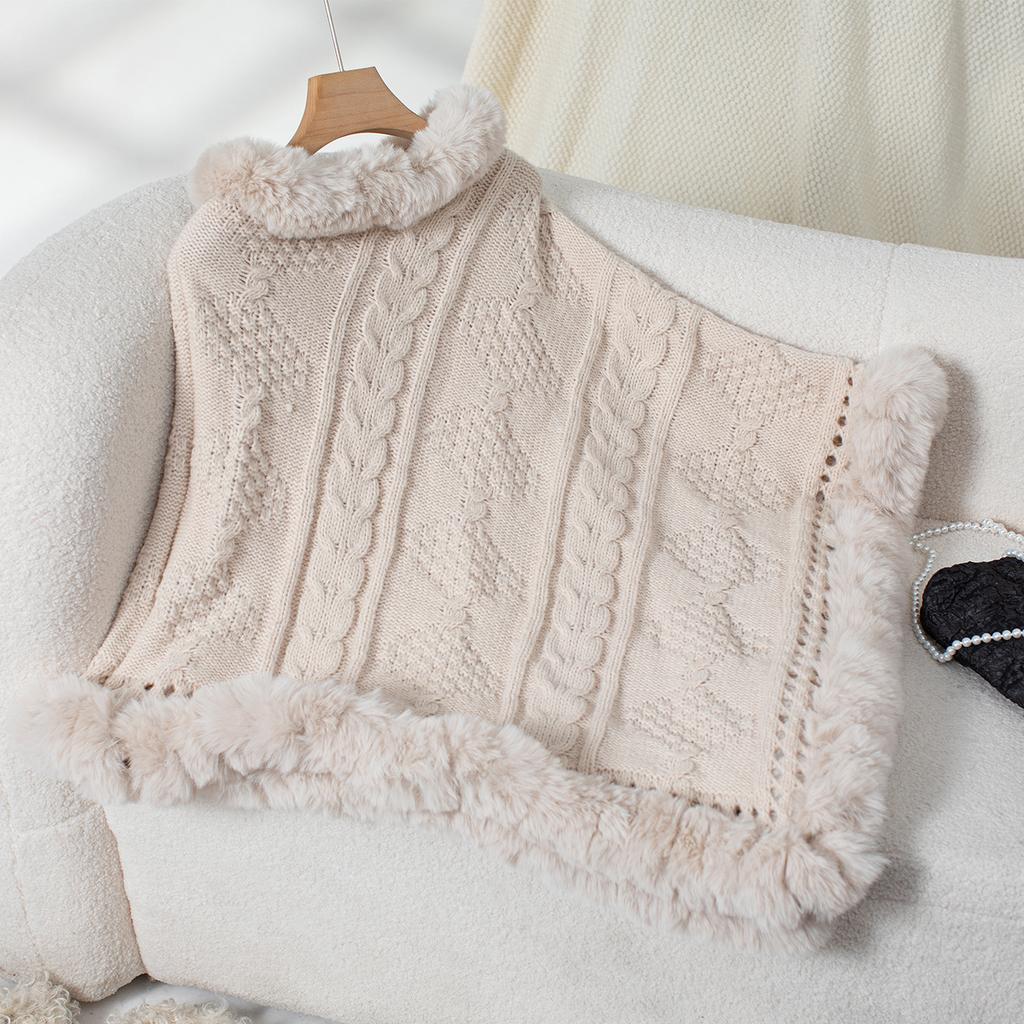 Женский осенне-зимний большой размер однотонный трикотажный шерстяной воротник свободный пуловер свитер плащ 5 цветов