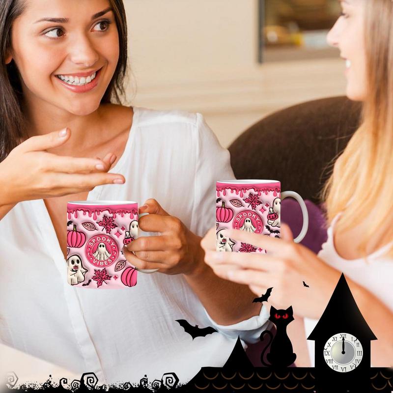Spooky Ghost Pumpkin Coffee Mug Halloween Goth Occult Witch Ceramic Tea Milk Mug Outdoor Work Camping Cups And Mugs