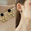 Korean Style Black Bowknot Dangle Earrings for Women Rhinestone Heart Shape Geometric Tassel Earrings Weddings Party Jewelry Gif