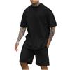 New Men's Round Neck Drop Shoulder Short-sleeved T-shirt Top Shorts Two-piece Fashion Sports and Leisure Suit