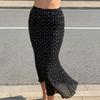 Midi Skirt High Waist Solid Color Sequin Decoration Skirt Double Layer Mesh Yarn Slimming Leg Shape Skirt Clubwear