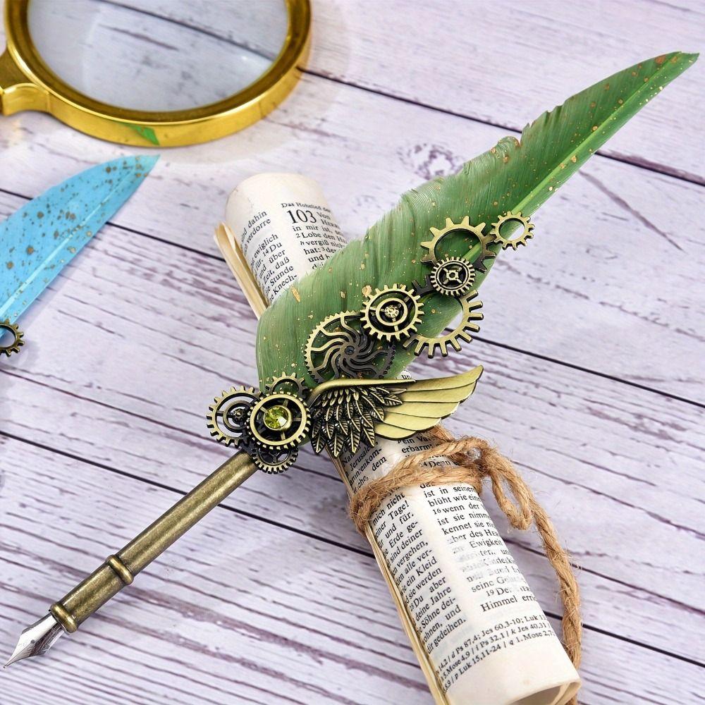 European Style Dipped in Water Pen Retro Punk Feather Pen Metal Signature Pen  School Supplies