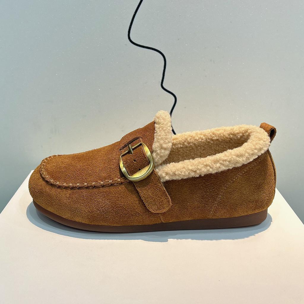 Кожаный вельвет Birkenstocks женские 2025 осень и зима новые ретро слипоны из овечьей шерсти теплые бобы хлопковые туфли для улицы