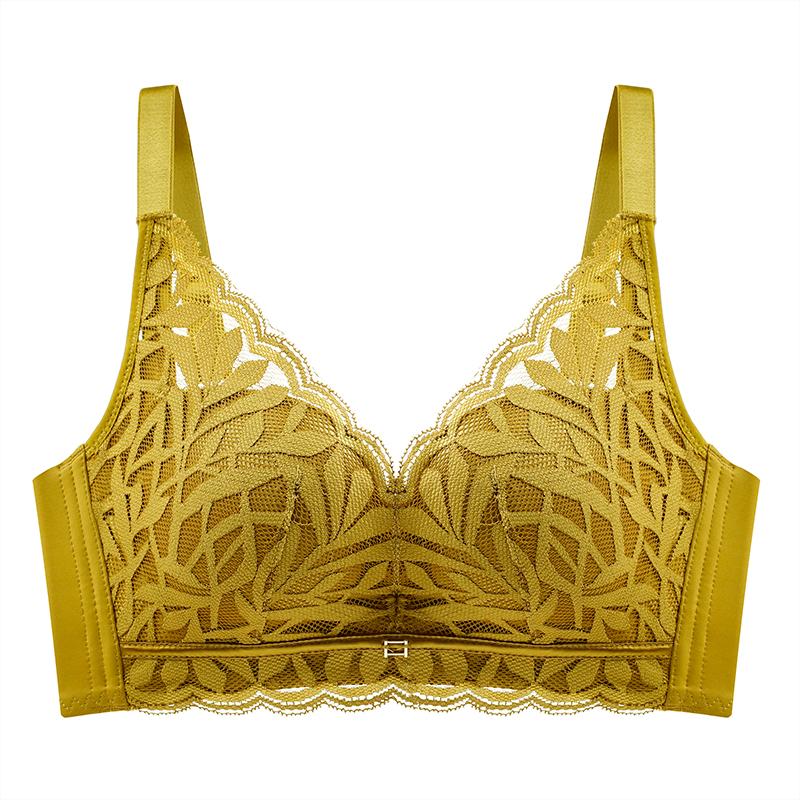 Lace V-neck Non Steel Hoop Bra Thin Leaf Hollow Sexy Underwear Comfortable
