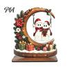 Christmas Tabletop Decor Wooden Tree Ornament, Santa Snowman Reindeer Crescent Moon Swing Holiday Gift for Colleagues Home Office Party Supplies
