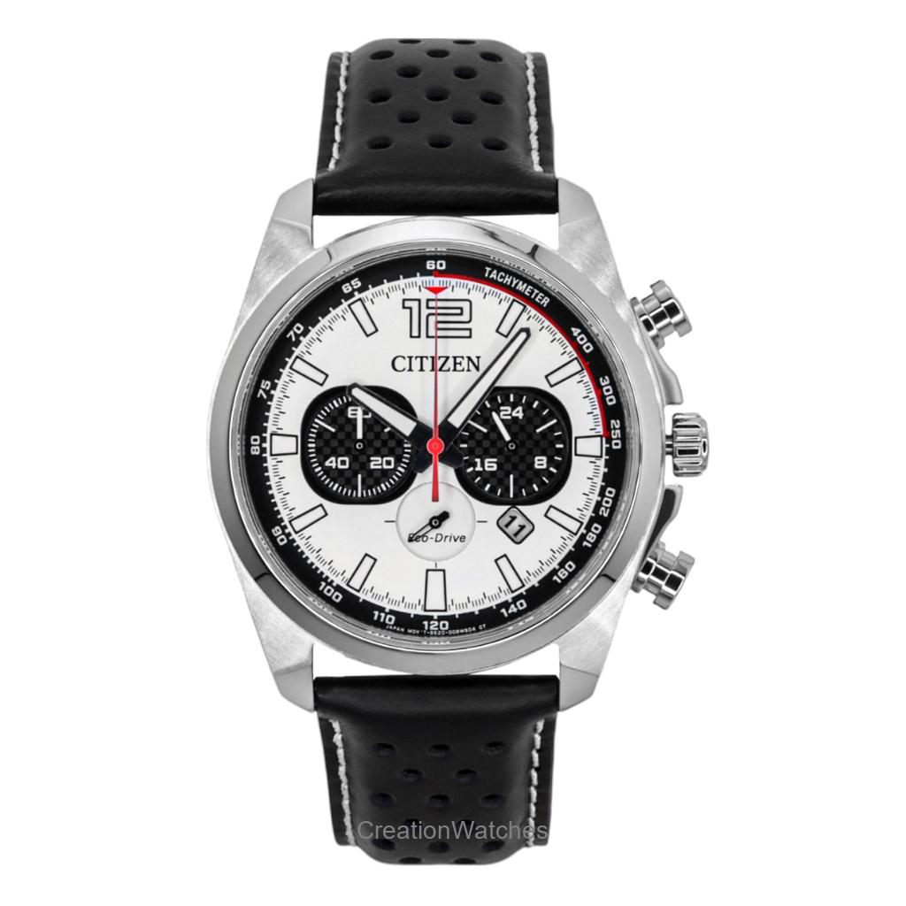 Citizen Eco-Drive Chronograph Leather Strap White Dial CA4640-09A 100M Men's Watch