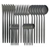 Набор из 30 штук черных столовых ножей, вилок, кофейных и чайных ложек из нержавеющей стали