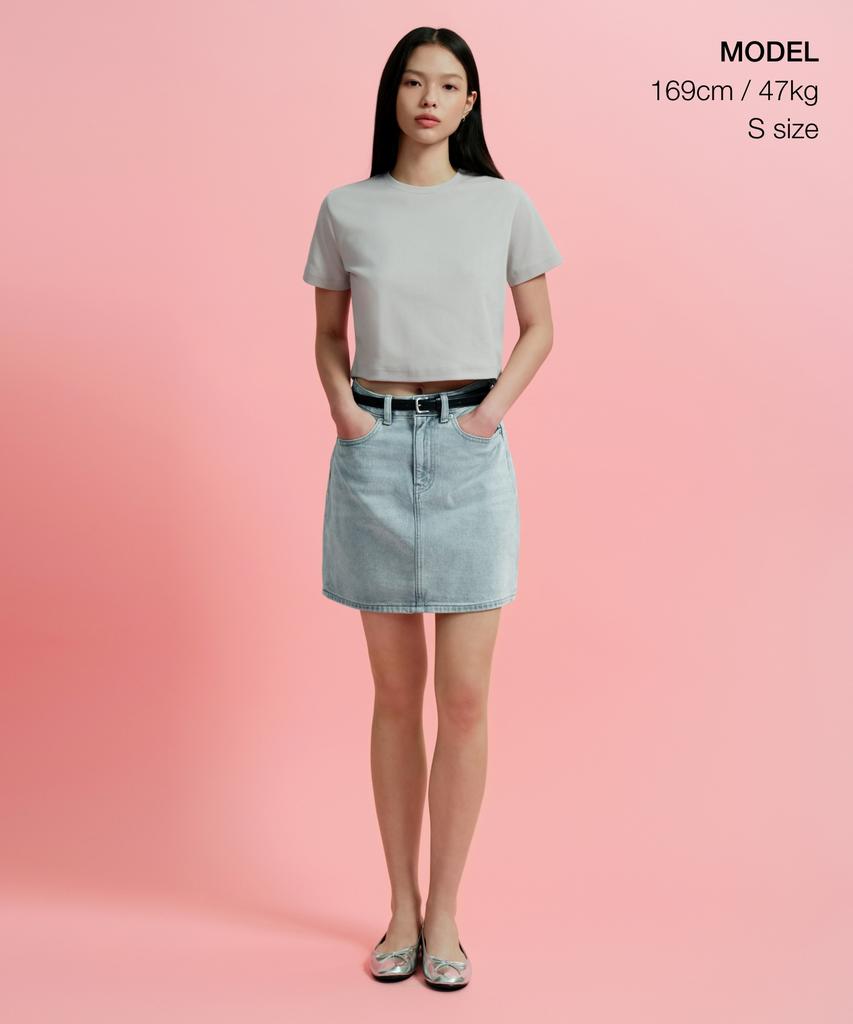 MUSINSA STANDARD WOMAN Женская укороченная футболка с круглым вырезом [Светло-серый]