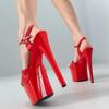 Women's 17CM High Heel Platform Dance Sandals Ruby Red Pole Dance Shoes Non-Slip PU Sole & Ankle Strap for Dance Performance