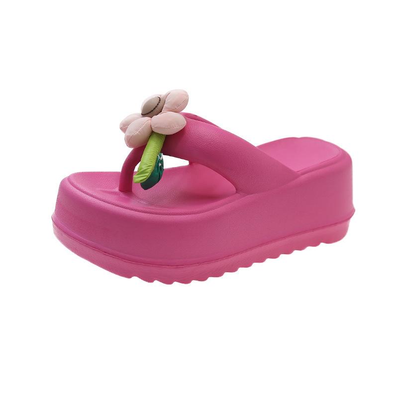 Fashion Cute Flowers Soft Beach Slippers Female 2024 Thick Bottom Home Outside Wear Flip-flops Non-slip Comfort Summer Zapatos Mujer