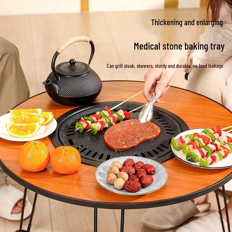 Outdoor Folding Charcoal Grill and Fire Pit Set for Courtyard Barbecue and Tea Brewing