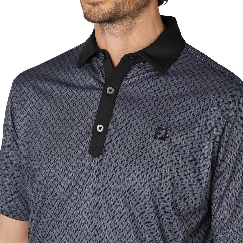 FootJoy Men's Black Plaid Jacquard Short Sleeve Golf Shirt, Size L (FJ-S25-S16, 34536-L)