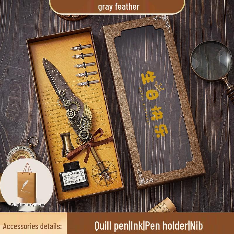 European Steampunk Quill and Ink Set with Wax Seal - Retro Fountain Pen Gift Box for Birthdays