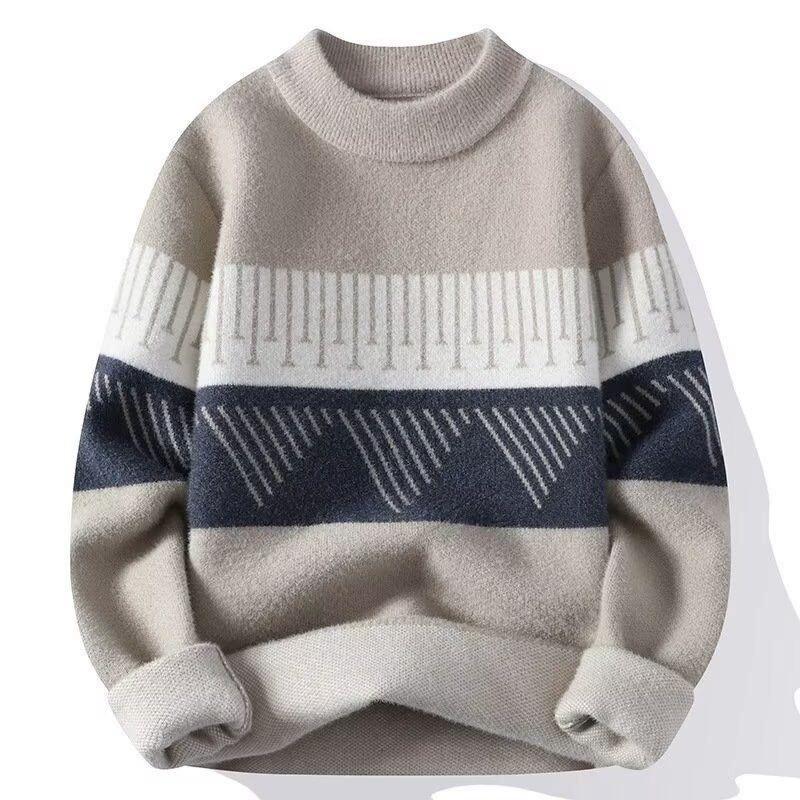 Sweater Men's Semi High Neck Thick Trendy Brand Autumn and Winter Knitted Base Sweater with Warm Clothing Underneath