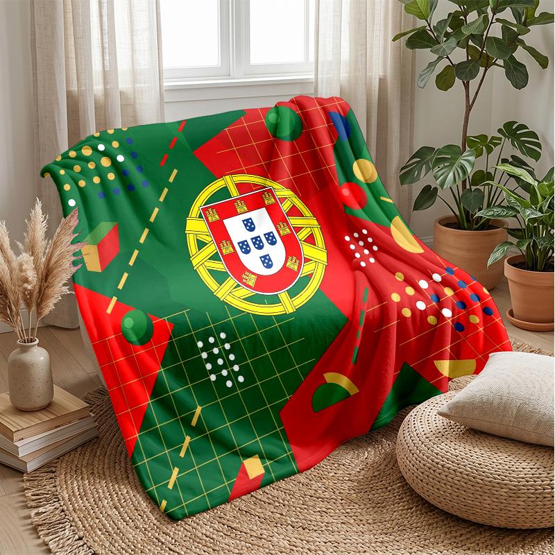 Portugal Football Printed Flannel Blanket Skin Friendly Warm Decorative Throw for Indoor Couch Bed Daily Use