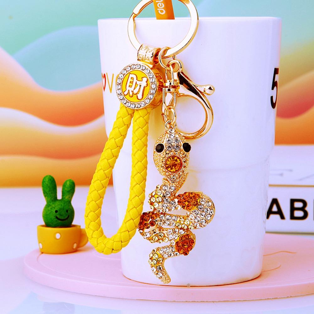 Fortune Rhinestone Snake Keychain Exquisite Women's Bag Pendant Cute Snake Lucky Pendant  Couple