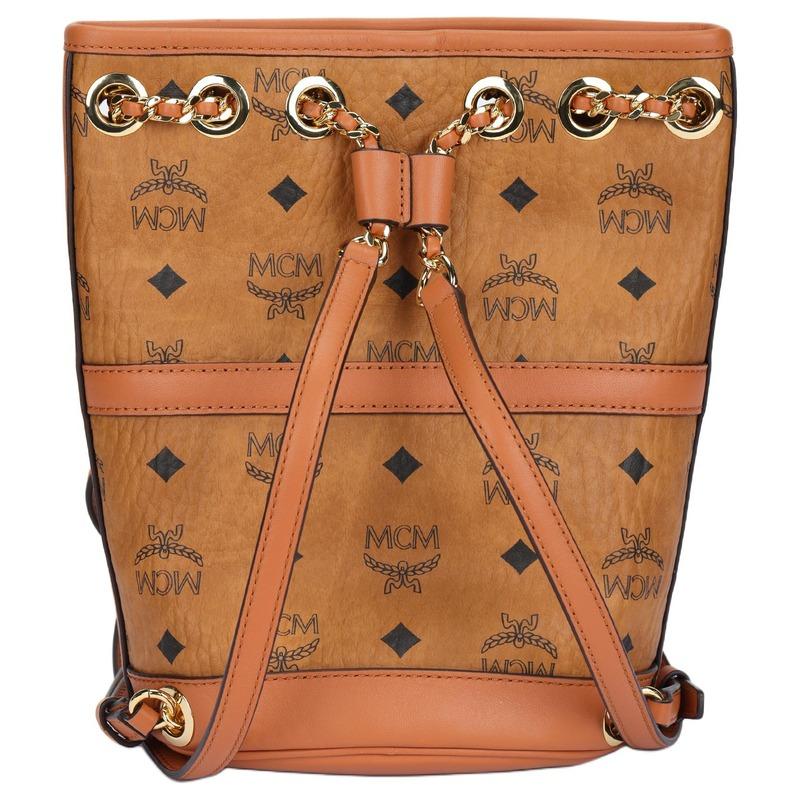 MCM Aren Solid Color Logo Pattern Cowhide Outdoor Sports Backpack Regular Brown MWKDATA01CO001