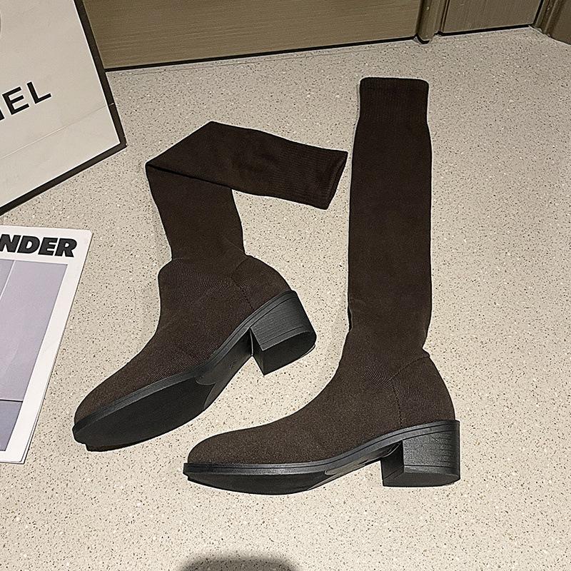 Elastic Socks Boots Women's 2025 Spring and Autumn Versatile Long Tube Socks Over Knee Boots Women's Thick Heel Pointed Skinny Boots Large Size