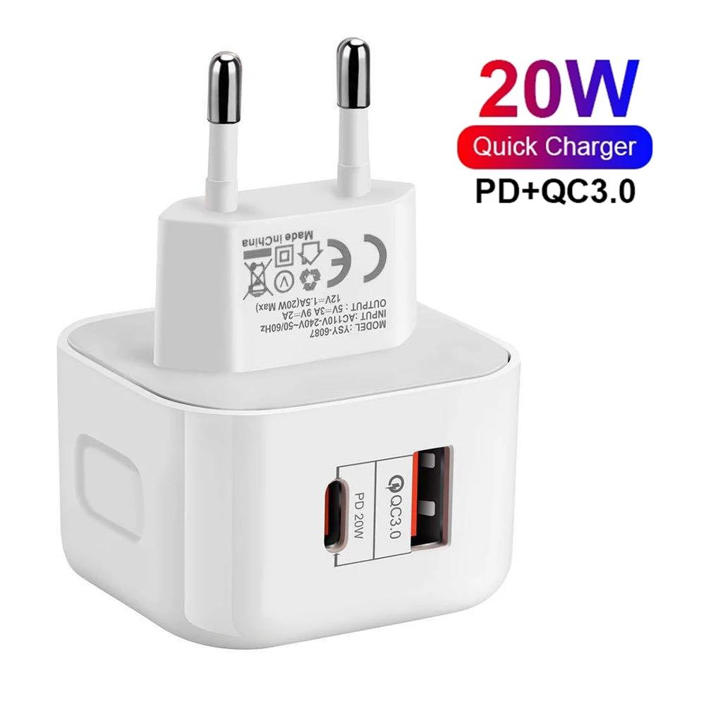 Зарядное устройство PD 20 Вт Быстрое зарядное устройство USB-C Быстрая зарядка Дорожное настенное зарядное устройство Адаптер питания Для iPhone 12 Pro Max