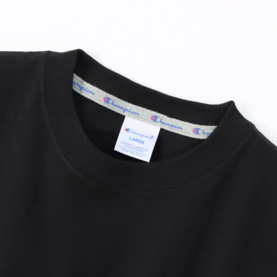 Длинный свободный крой с длинным рукавом и вышитым логотипом One Point, круглый вырез, хлопок, США, RelaxFit с длинным рукавом и вышитым логотипом One Point, стиль действий, черный, размер L [Champion]