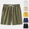Мужские модные повседневные однотонные хлопковые льняные шорты с галстуком, хлопковые льняные шорты
