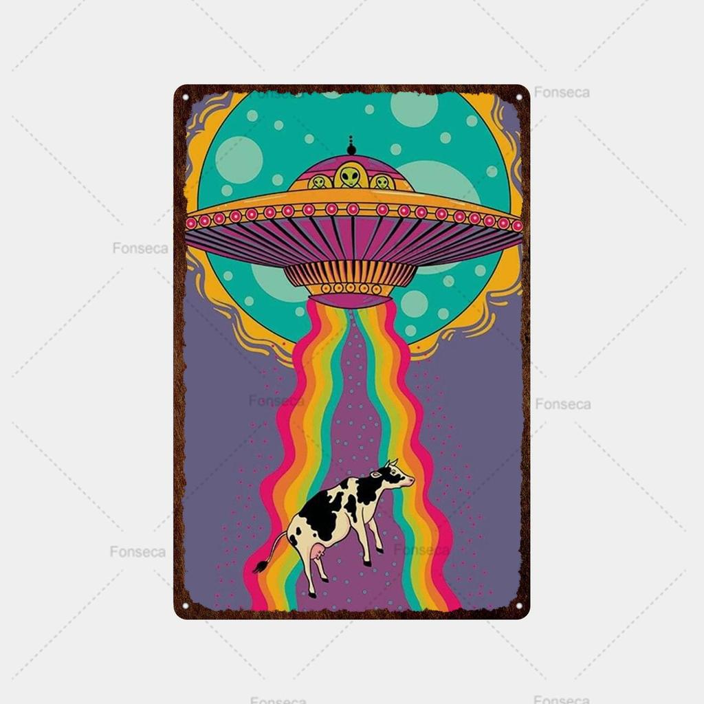 Цветная странная планета, металлическая вывеска, ретро жестяная вывеска, металлический ретро-бар, ретро украшение стены, бар, клуб, человек, отверстие, металлический плакат