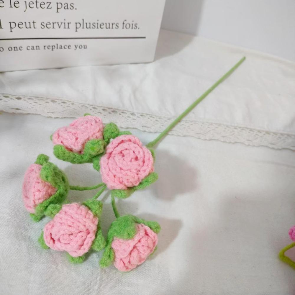 Готовый букет роз ручной вязки из самодельных плетеных растений ветка подарок на день рождения