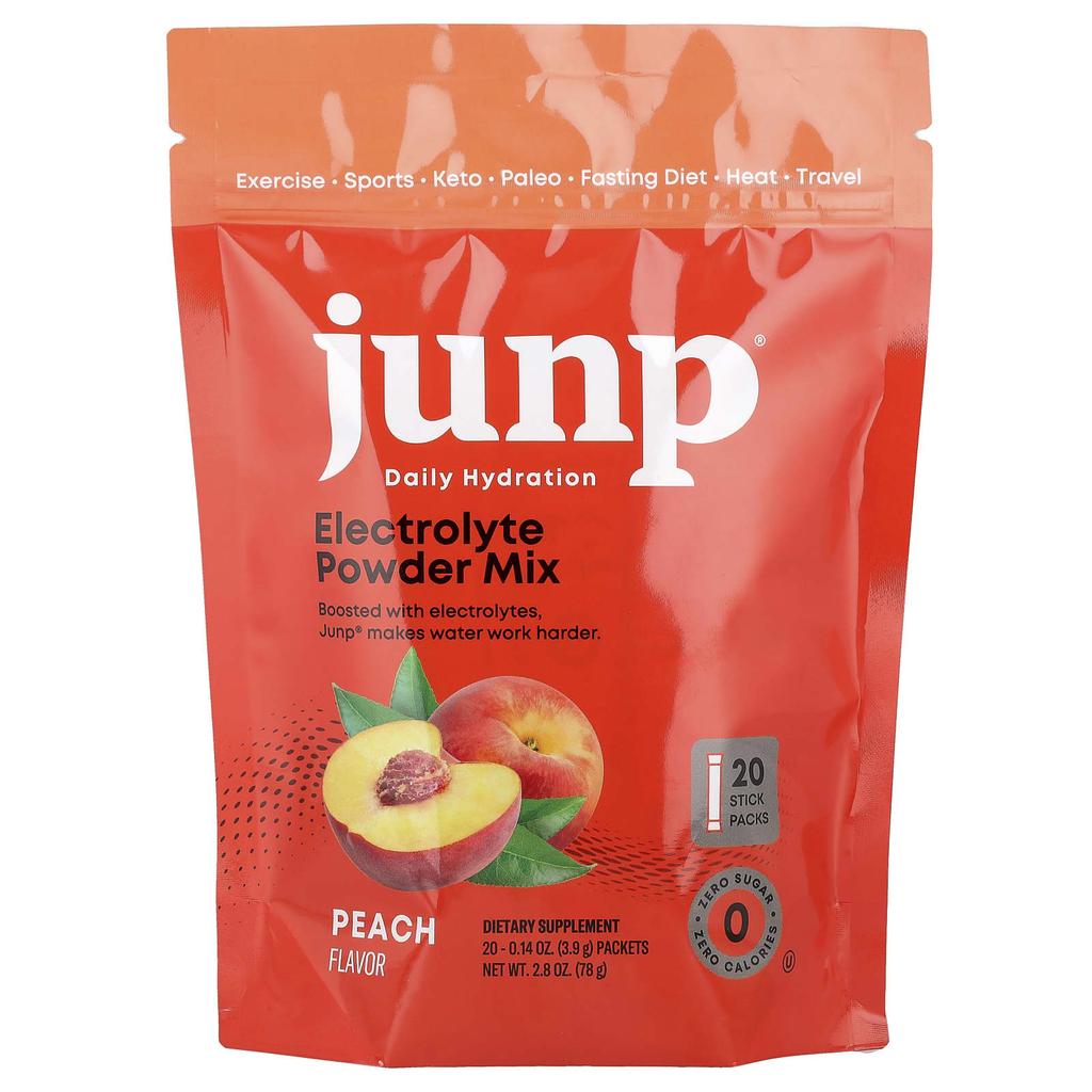 JUNP Hydration Electrolyte Powder Mix, Peach, 20 Stick Packs, 3.9g (0.14oz) Each