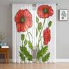 Poppies Flowers Sheer Window Curtains for Living Room Girl Bedroom Tulle Curtains Kitchen Veil Chiffon Drapes
