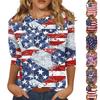 Women's Fashion Casual Three-quarter Sleeve Independence Day Printed Round Neck Top