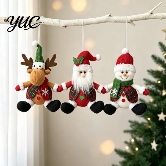 Plush Santa Snowman Elk Ornaments Christmas Hanging Ornament, Santa/Snowman/Elk Figures, Decorative Reusable Tree Pendants Xmas Pendant for