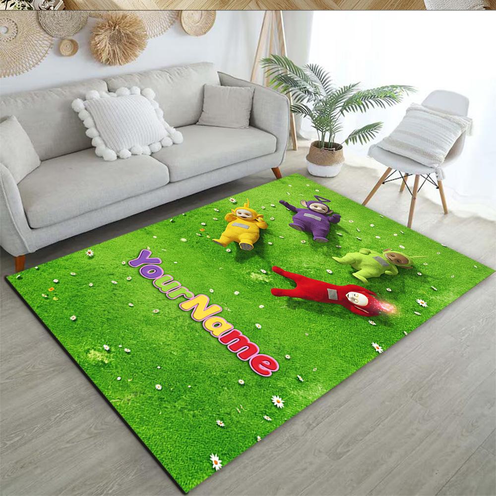 Teletubbies Customize Your Name Carpet Perfect for Foyer Bedrooms Dining Room Kitchen Anti-slip Rug Anime Office Decor Spiritual Gift