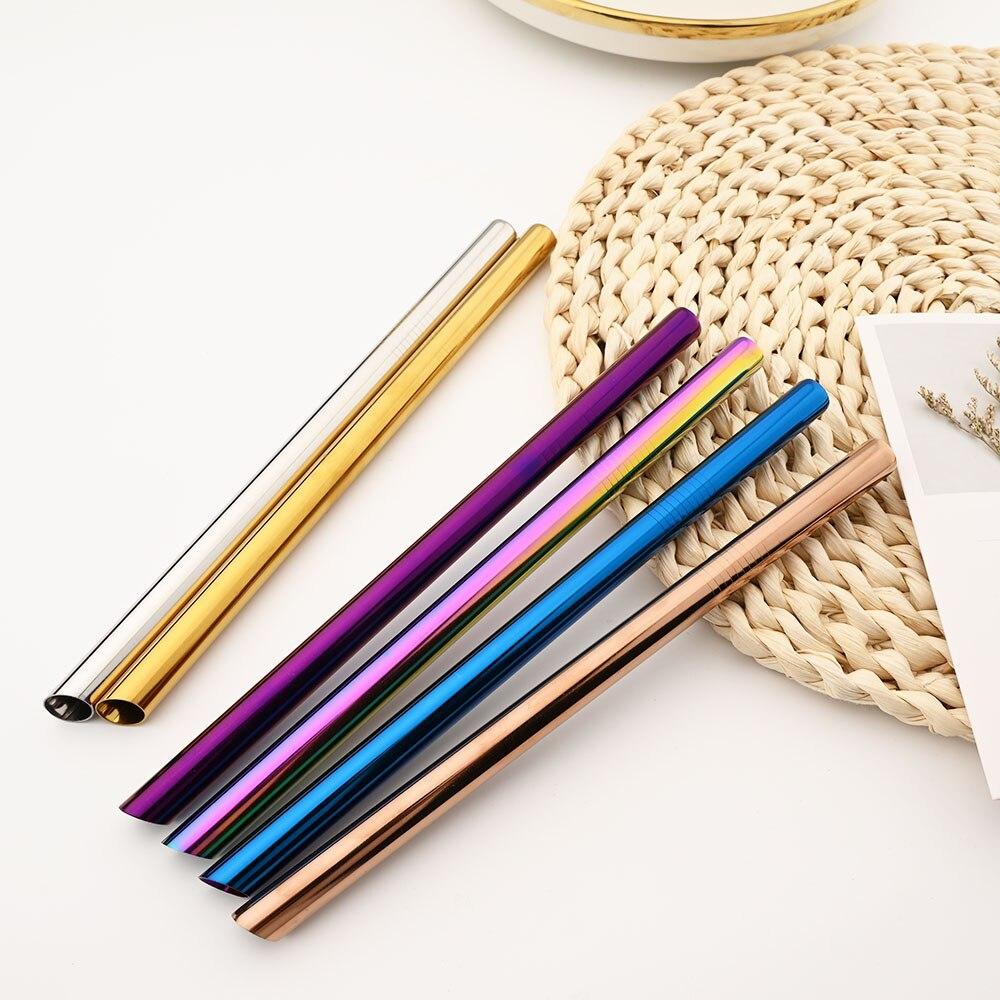Straight Straw with Brush Tubes Reusable Metal Straw 304 Stainless Steel Drinking Straws Large 12mm Bubble Tea Milkshake Straw