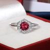 High Quality Garnet Red Round Four Prong Zircon Rings  Stamp White Gold Rings Women Wedding Party Jewelry Gifts