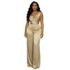 Женский Атласный Комбинезон Без Рукавов с Воротником-Хомутом, Широкими Штанинами, Длинный, Элегантный, С Высокой Талией, Для Клуба, Вечеринки, Цельный Комплект
