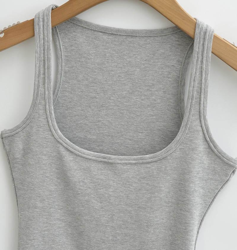 Women Scuplted  Solid Color Square Neck Tank Top