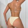 Women Beige Invisible Bra and Thong Set Clear Shoulder & Back Straps Lingerie Set Padded and Underwire Push Up Brassiere for Party Dress