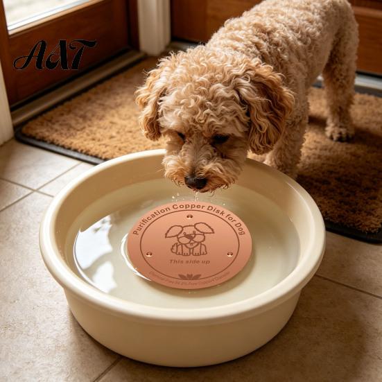 99.9 Percent Pure Copper Water Purifier Purification Disc for Dog, 4-Inch Diameter Disc, Pet Dispenser Cleaning with 3-Point Support Dog