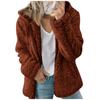 Женская мода сплошной цвет куртка с длинным рукавом на молнии с капюшоном плюшевое пальто