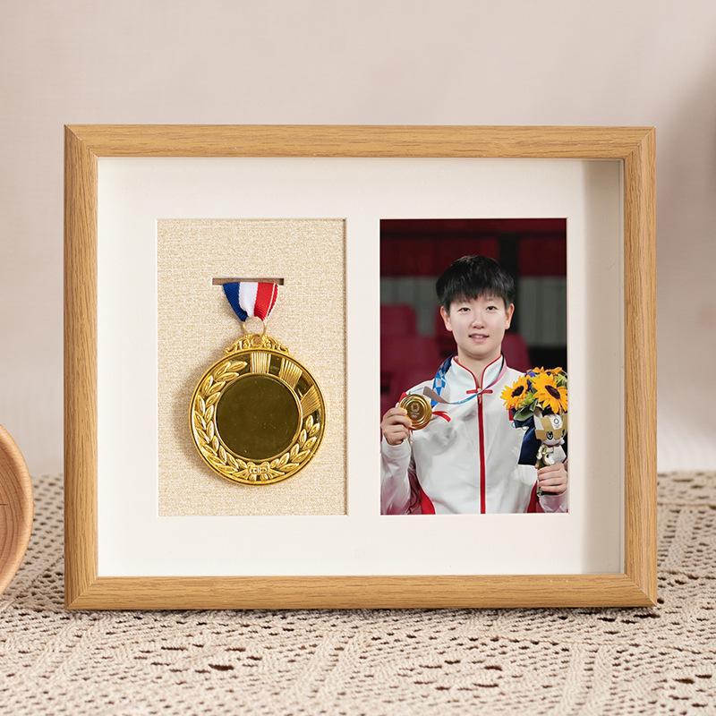 Wooden Medal Frame & Display: Marathon Tag Holder and Decorative Picture Frame