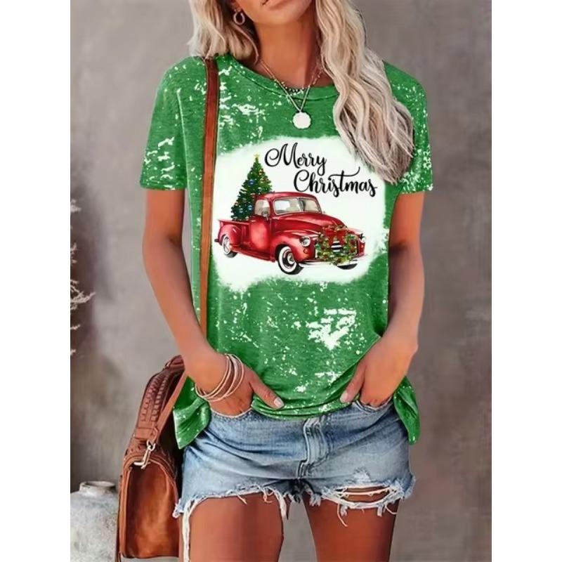 Женская футболка Санта-Клаус с 3D-принтом и круглым вырезом, женская одежда, удобная мода, летний отдых, топы с коротким рукавом