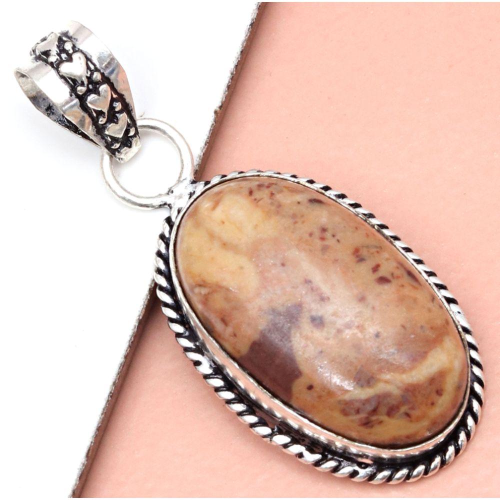 Подвеска дизайнерская яшма драгоценный камень подарок для нее серебряные украшения 1.75"