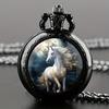 Vintage Unique Silvery Horse Animal Design Necklace Pendant Quartz Pocket Watch for Men Women