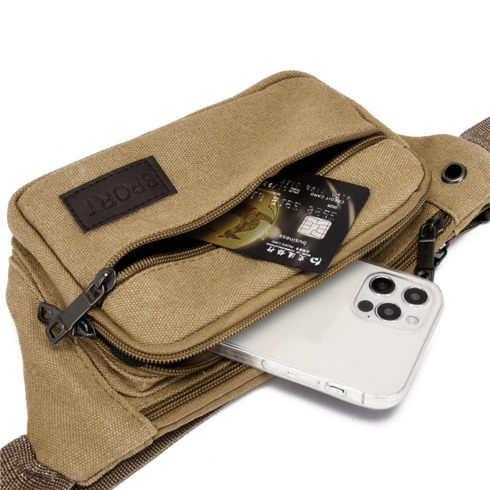 Men's Canvas Crossbody Bags Multifunctional Multi-Pockets Storage Bag Chest Shoulder Bag Large Capacity Waist Bag Chest Pack