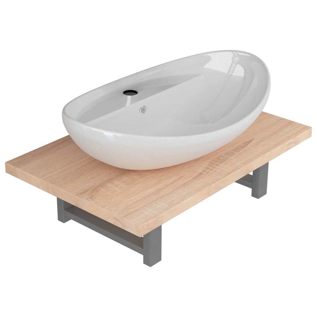 2 piece bathroom furniture set ceramic oak brown
