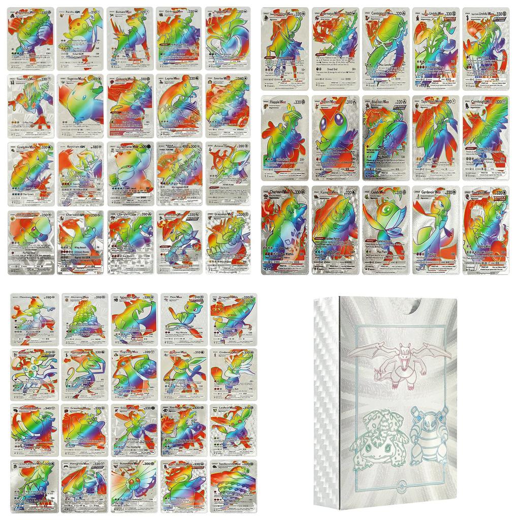 55 Pcs ( 5GX+3Vstar+47V-max) Rainbow Gold Foil Assorted Cards, GX V-star V-max Charizard Card Card Set Children's Birthday Gift Card Collectors