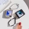 Кожаный чехол для телефона Samsung Galaxy Z Flip 6 5 4 Flip6 Flip5 Flip4 Flip3 с ремешком на запястье, пластиковый жесткий чехол
