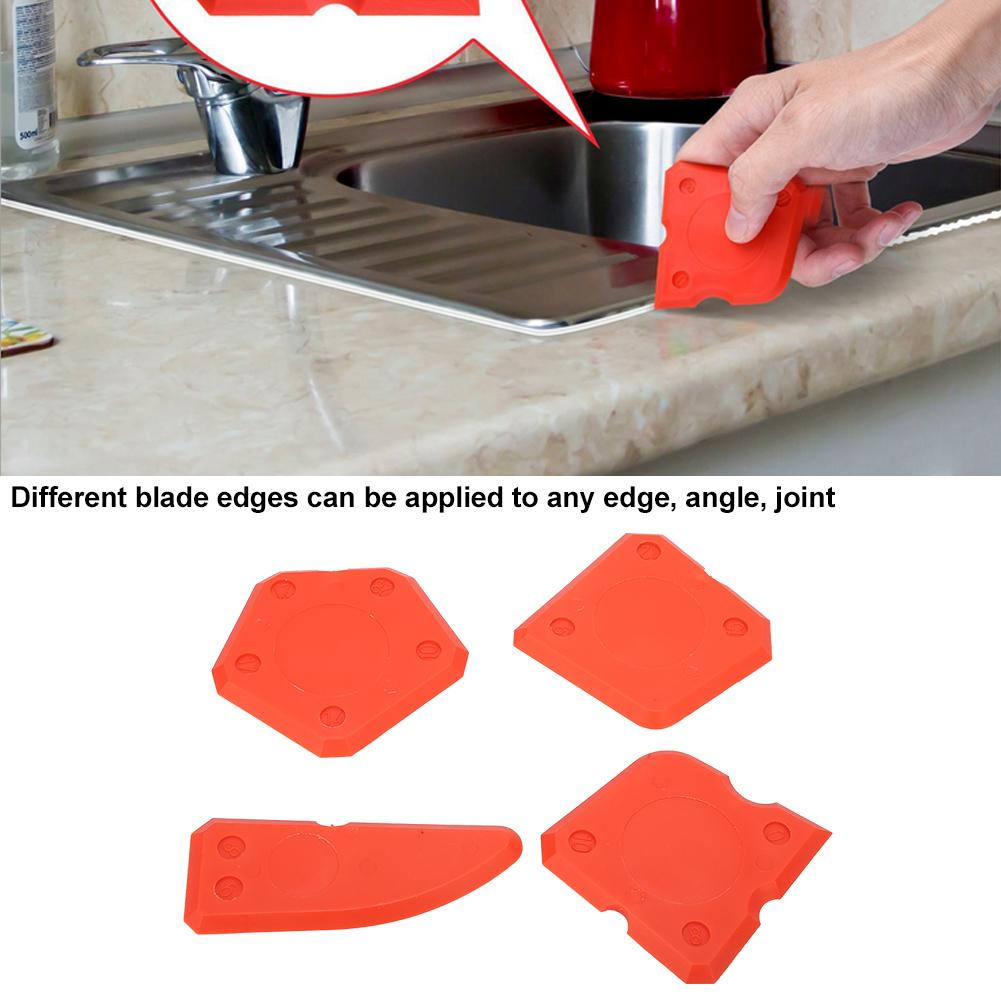 4PCS Caulk Tools Kit Silicone Glass Cement Scraper for Sealant Grout Finishing Sealing (Red)
