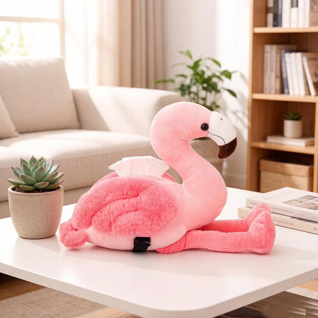 Pink Flamingo Plush Tissue Box Holder Car Usage Stuffed Cartoon Animal Plushie Decoration Gift